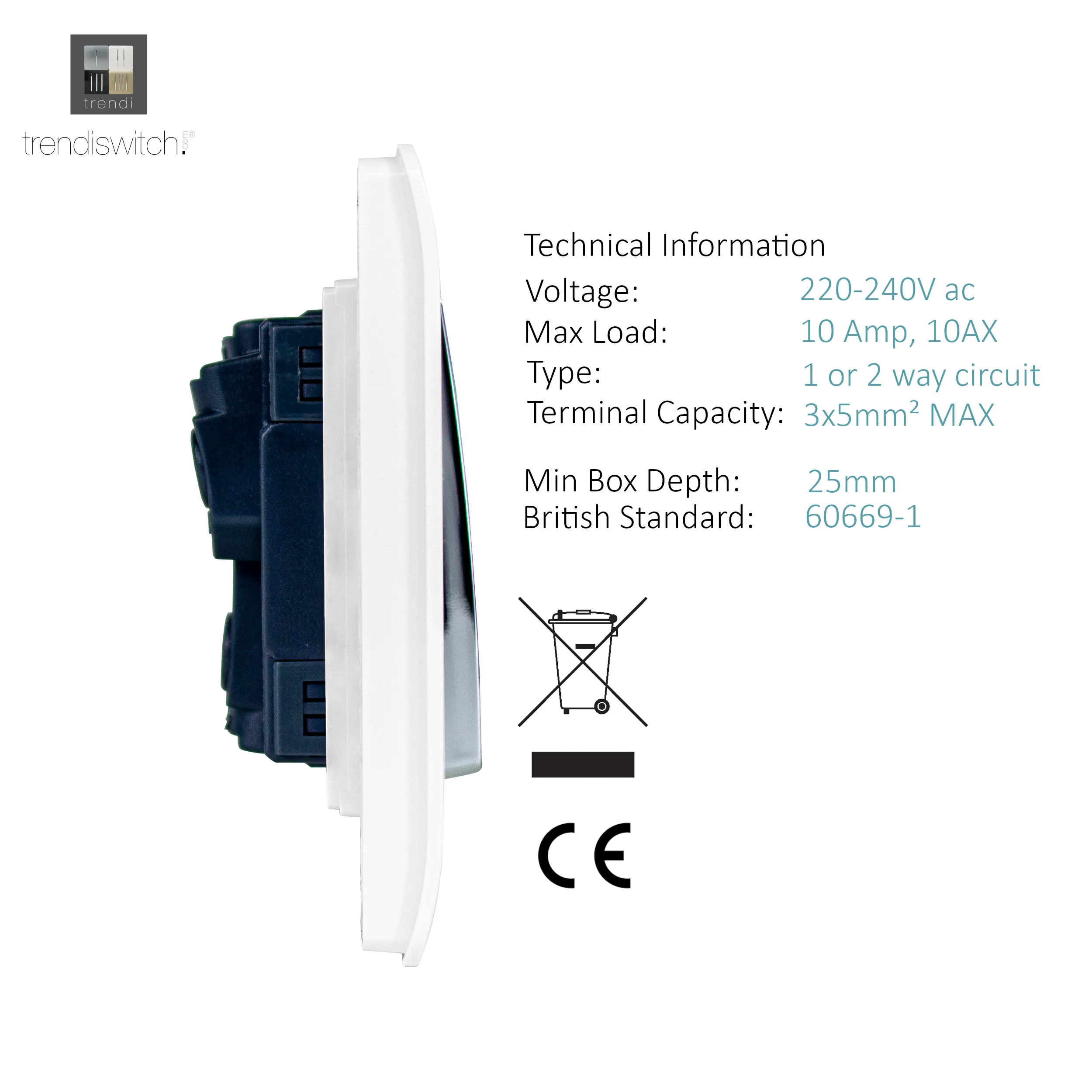 4 Gang 2 Way 10 Amp Rocker Ice White ART-SS8WH  Trendi Ice White